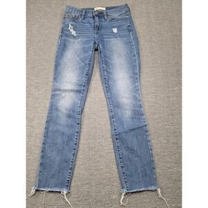 Gap 1969 True Skinny Jeans Distressed Frayed Hem‎ Blue Denim Womens Size 24R